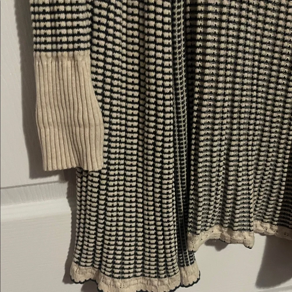 Eddie Bauer Black and Cream Long Open-Front Cardigan 100% Cotton - Picture 5 of 7